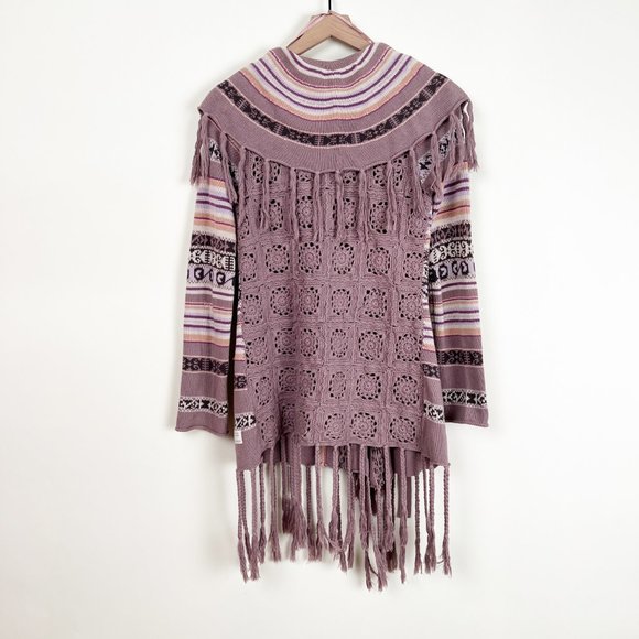 Anthropologie Granny Square Crochet Funky Knit Boho Cardigan Sweater Jacket Coat - Picture 7 of 9